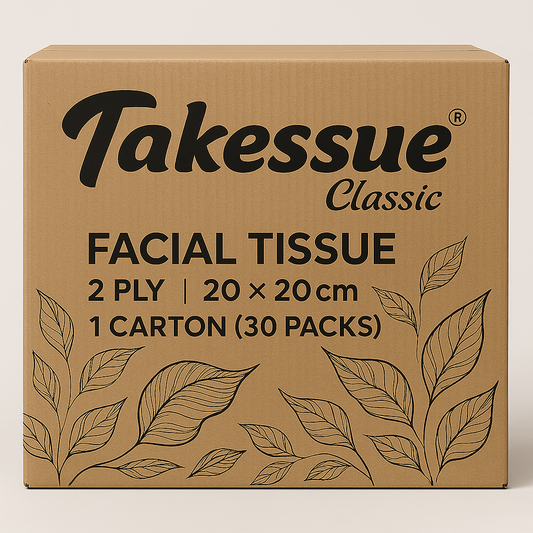 Takessue Classic Facial Tissue – 2 Ply | 20x20 cm | 1 Carton (30 Packs)
