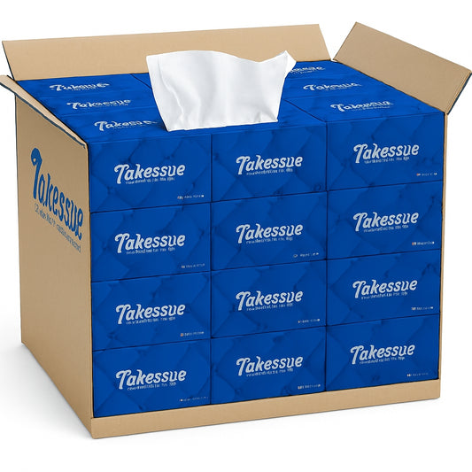 Takessue Soft Facial Tissue – 200 Pulls, 2 Ply | 1 Carton (30 Premium Tissue Boxes)