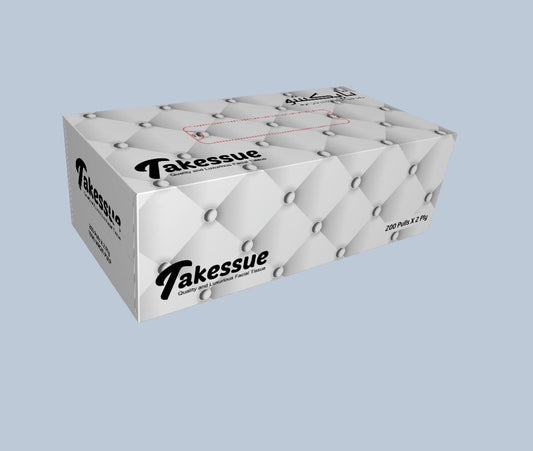 Takesue Premium Facial Tissue Box – 200 Pulls, 2 Ply – Luxurious Quilted Design 1 Carton 30 Boxes