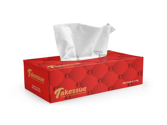 Takessue Soft Facial Tissue – 200 Pulls, 2 Ply | 1 Carton (30 Premium Tissue Boxes)